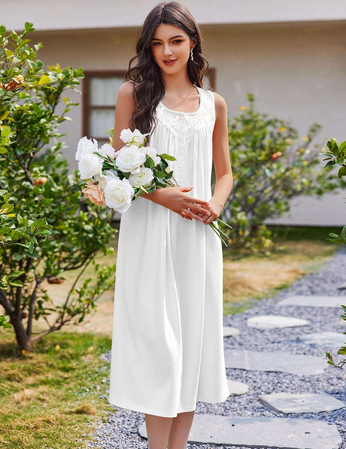 Cotton Long Night Gown Sleeveless Sleep Dress