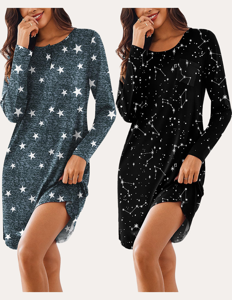 Comfy Soft 2 PCS Sleepshirt Dress (US Only)