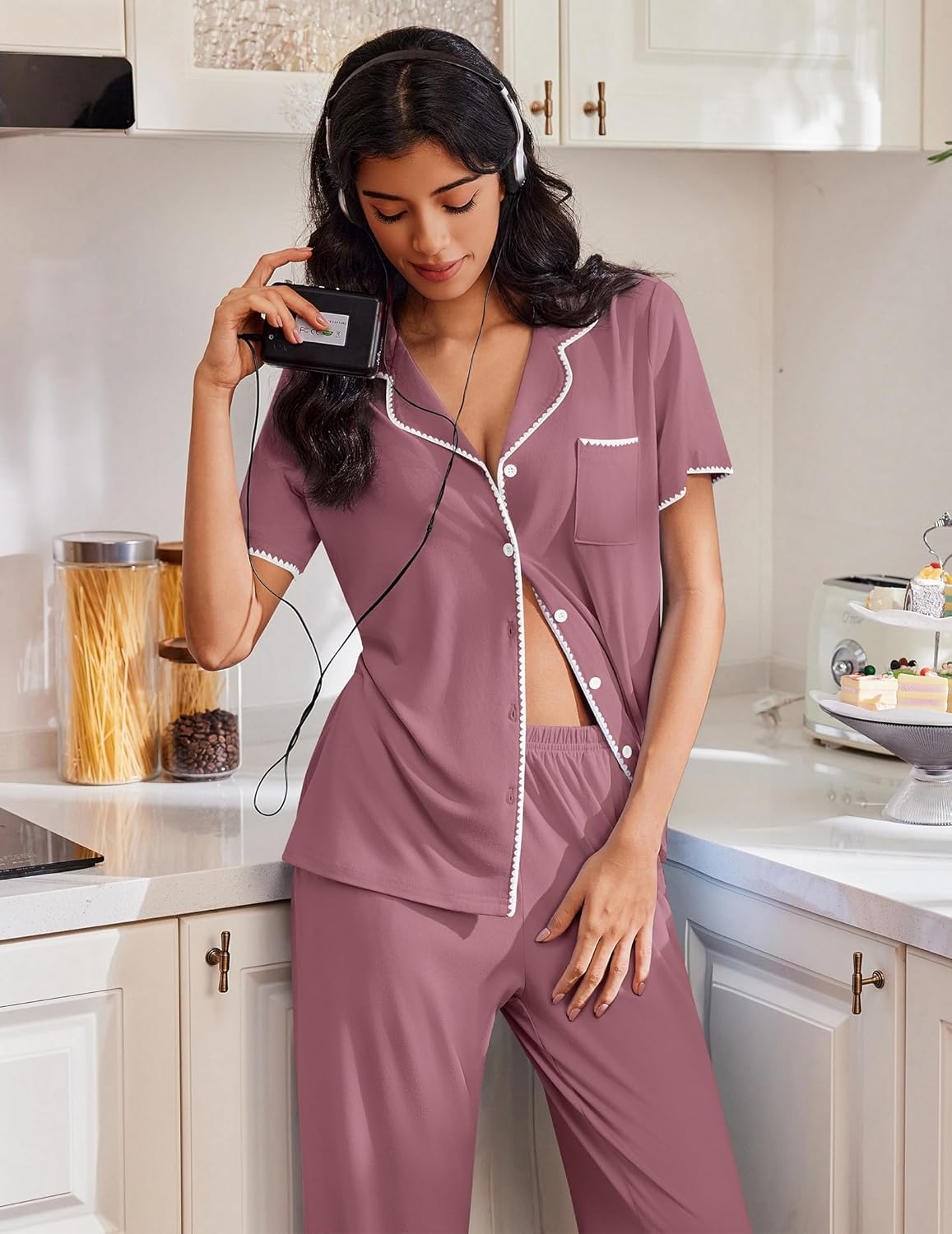 Button Up Soft Pjs Short Sleeve 2 Piece Lounge Sets