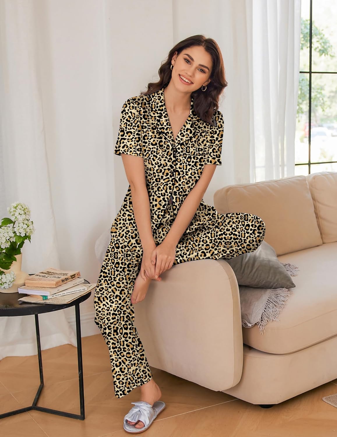 Ekouaer 2 Pack Pajamas Button Up Loungewear Cozy Sets