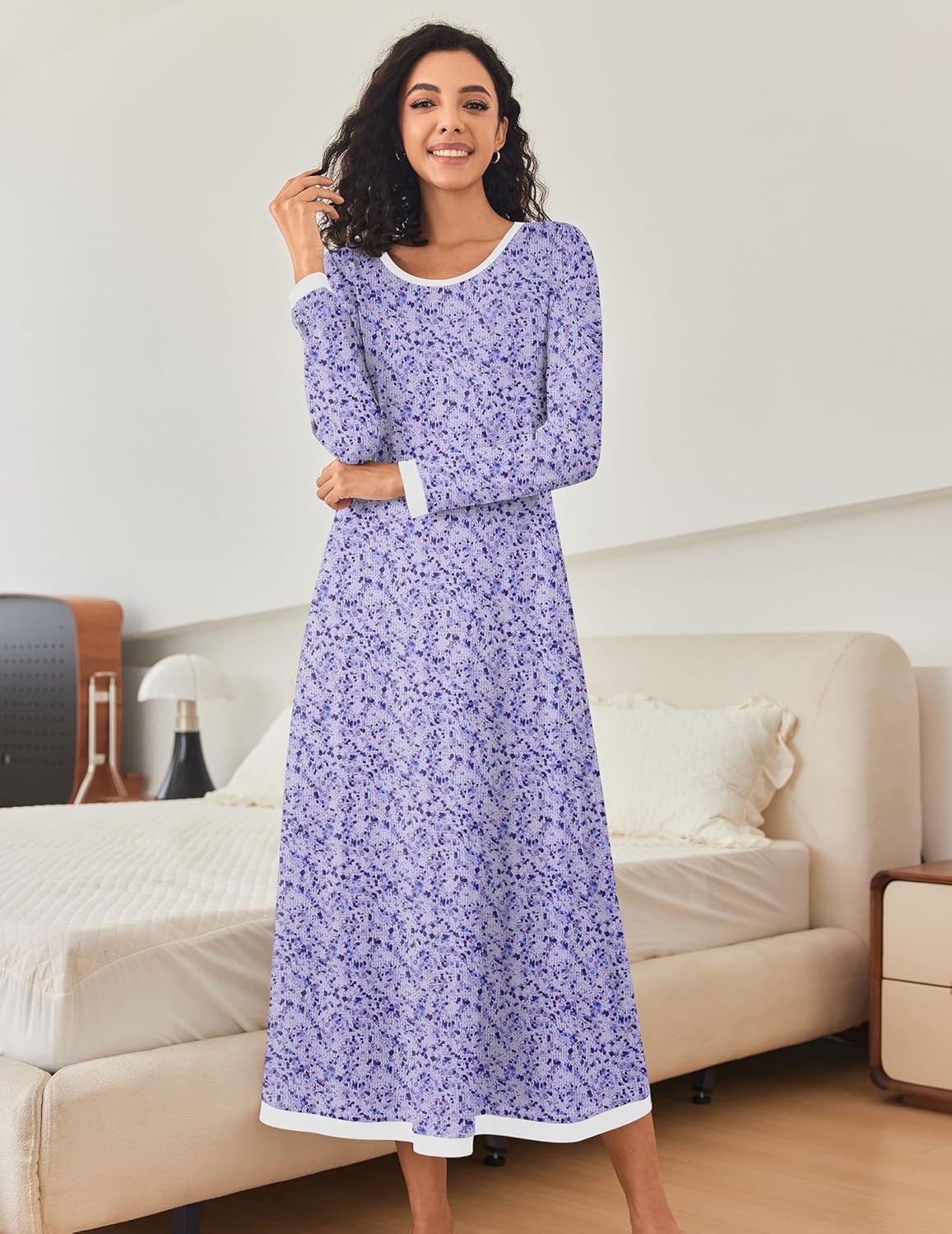 Ekouaer Nightgown Long Sleeve Full Length Long Nightshirt