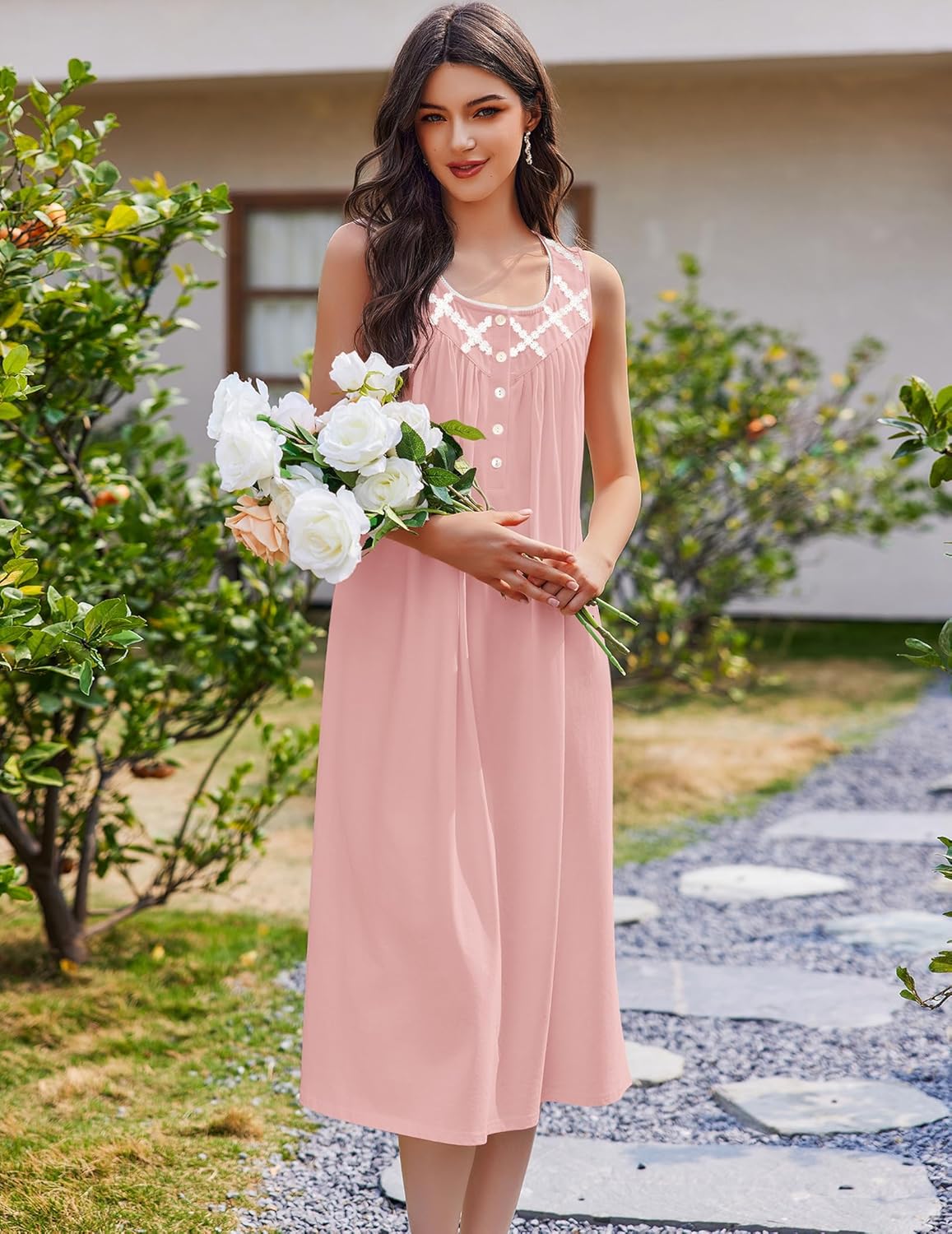 Cotton Long Night Gown Sleeveless Sleep Dress