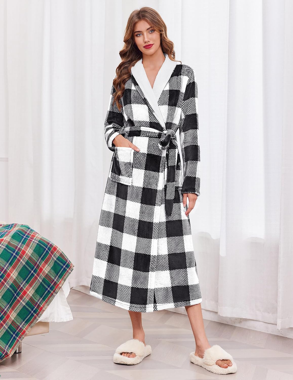 Plush Soft Bathrobe Jacquard Color Block Robes