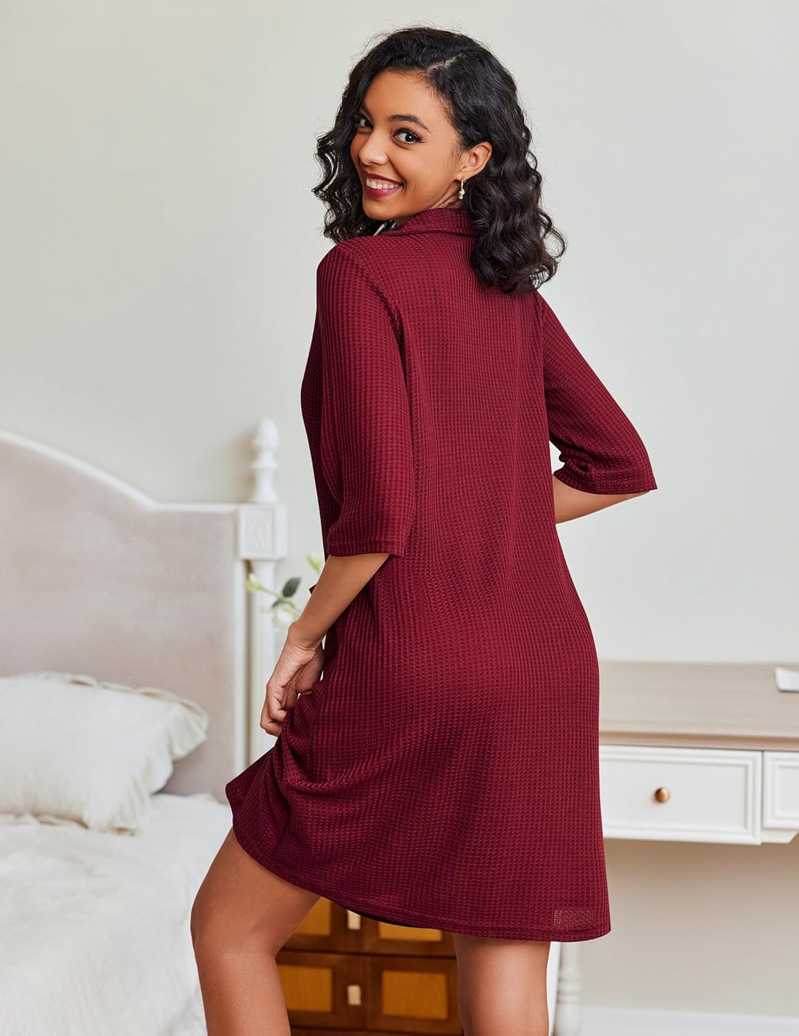 Ekouaer Zipper Robes Waffle Knit Bathrobes with Pockets