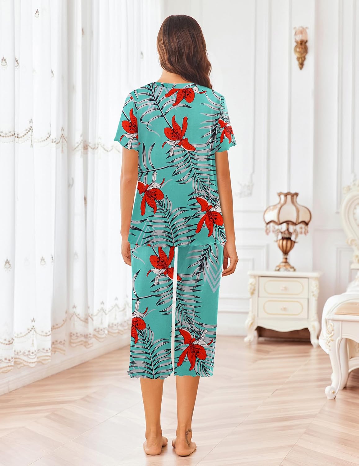 Ekouaer Short Sleeve 2 Piece Pajamas Set