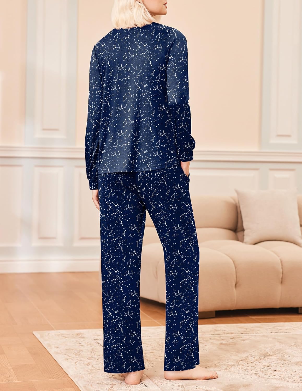 Long Sleeve Pleated V Neck Sleepwear with Pockets