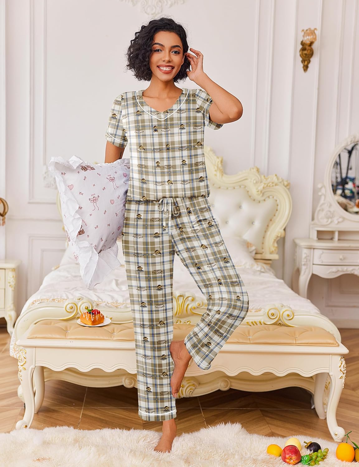 2 Piece Lounge Set Soft Pajama Sets Short Sleeve and Pants Pj Sets