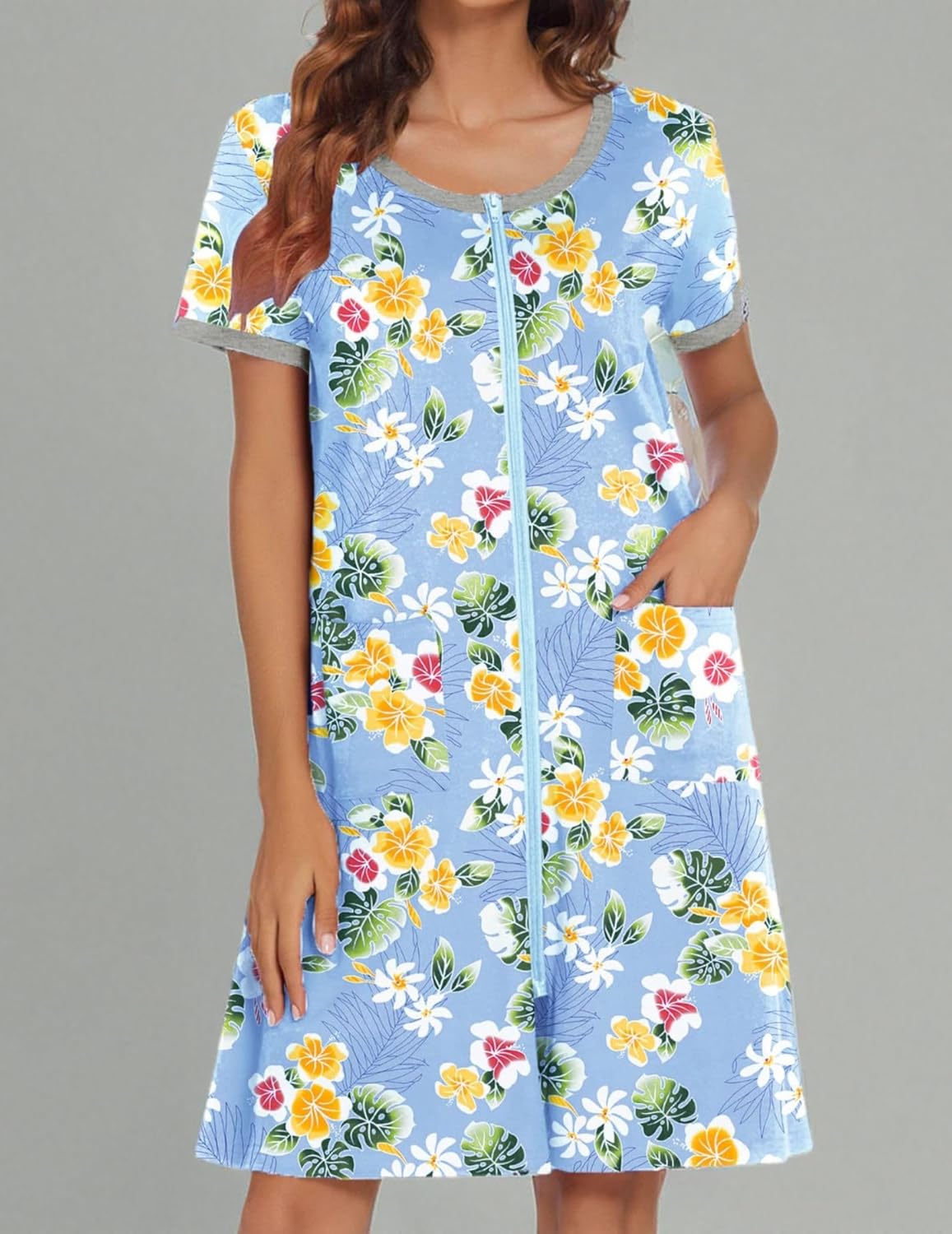 Zipper Front House Coat Robe Zip Up Bathrobes