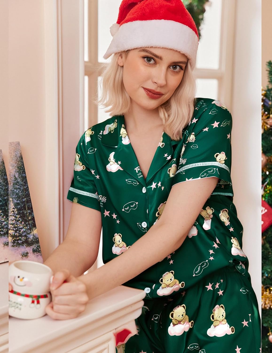 Silk Pajama Sets Button Up Satin Pjs 2 Piece Sets