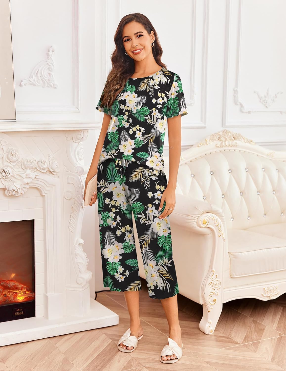 Ekouaer Short Sleeve 2 Piece Pajamas Set