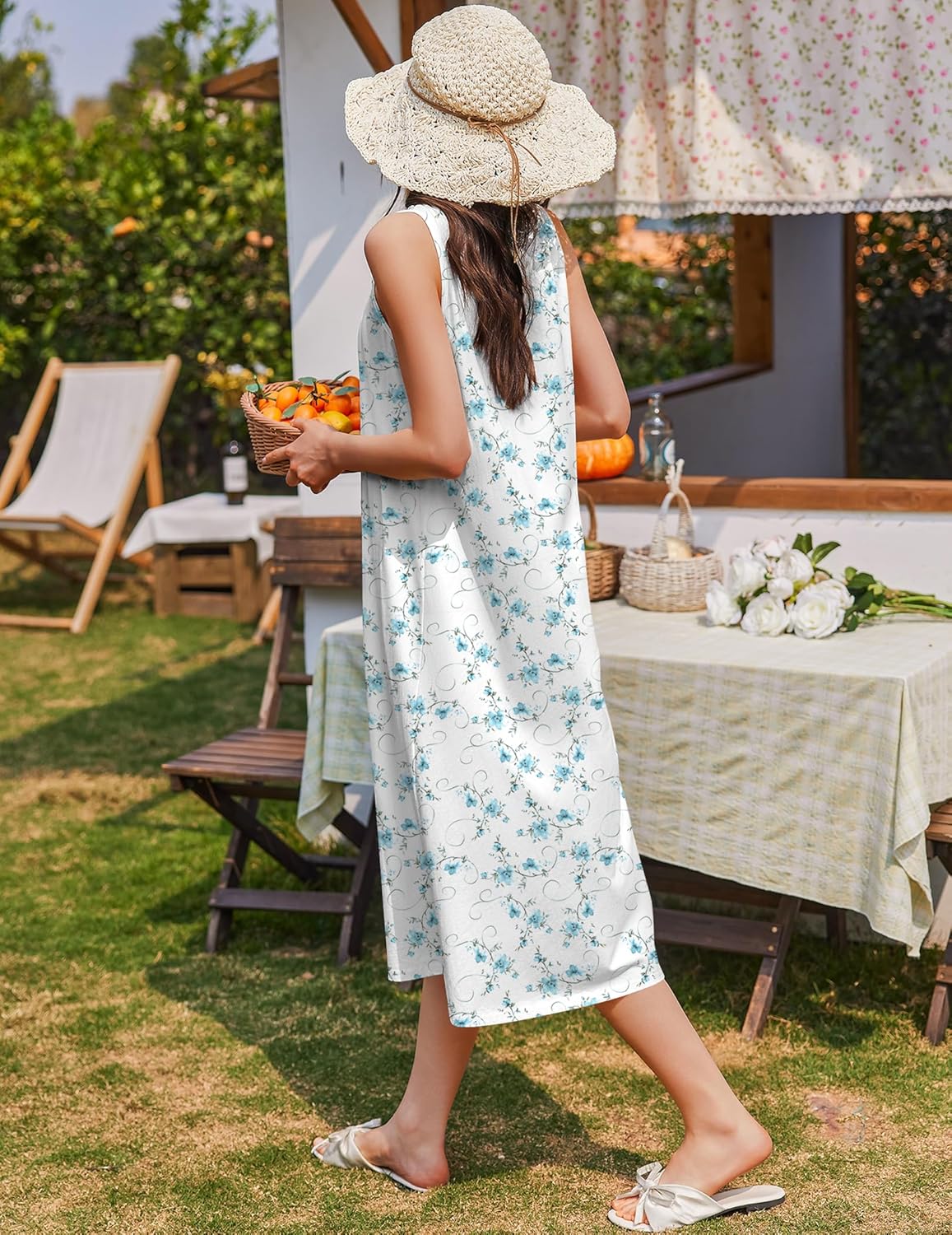 Cotton Long Night Gown Sleeveless Sleep Dress