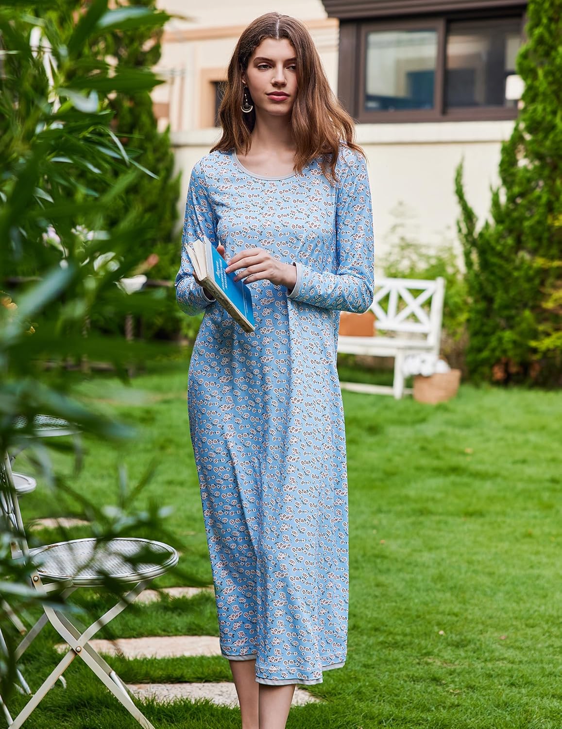 Ekouaer Nightgown Long Sleeve Full Length Long Nightshirt