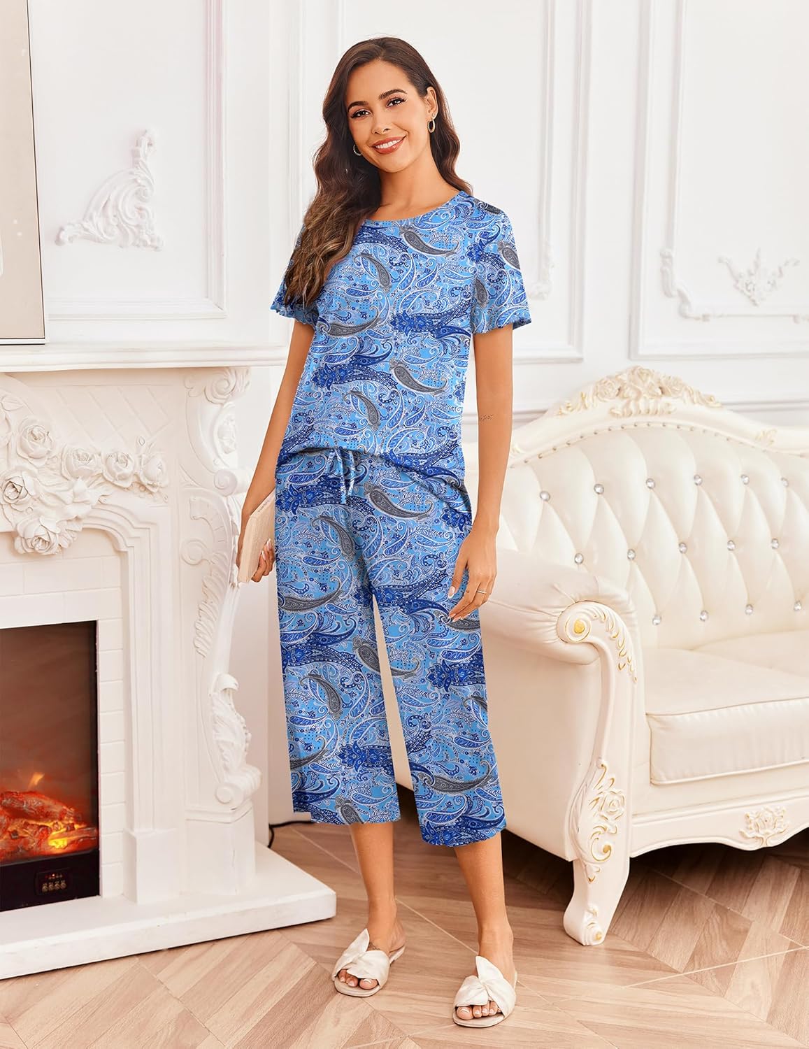 Ekouaer Short Sleeve 2 Piece Pajamas Set