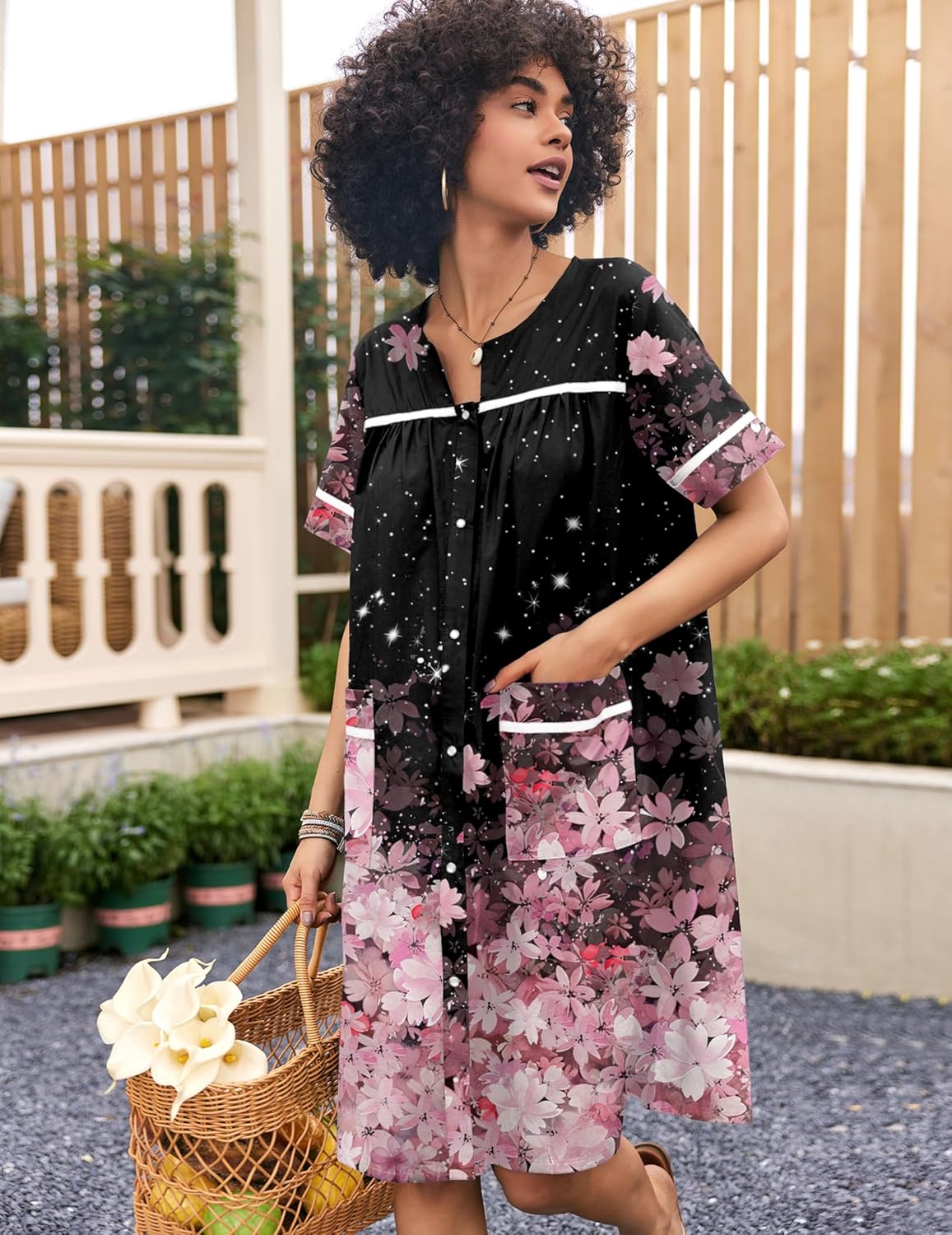 Snap Front Nightgown Cotton Duster House Dress