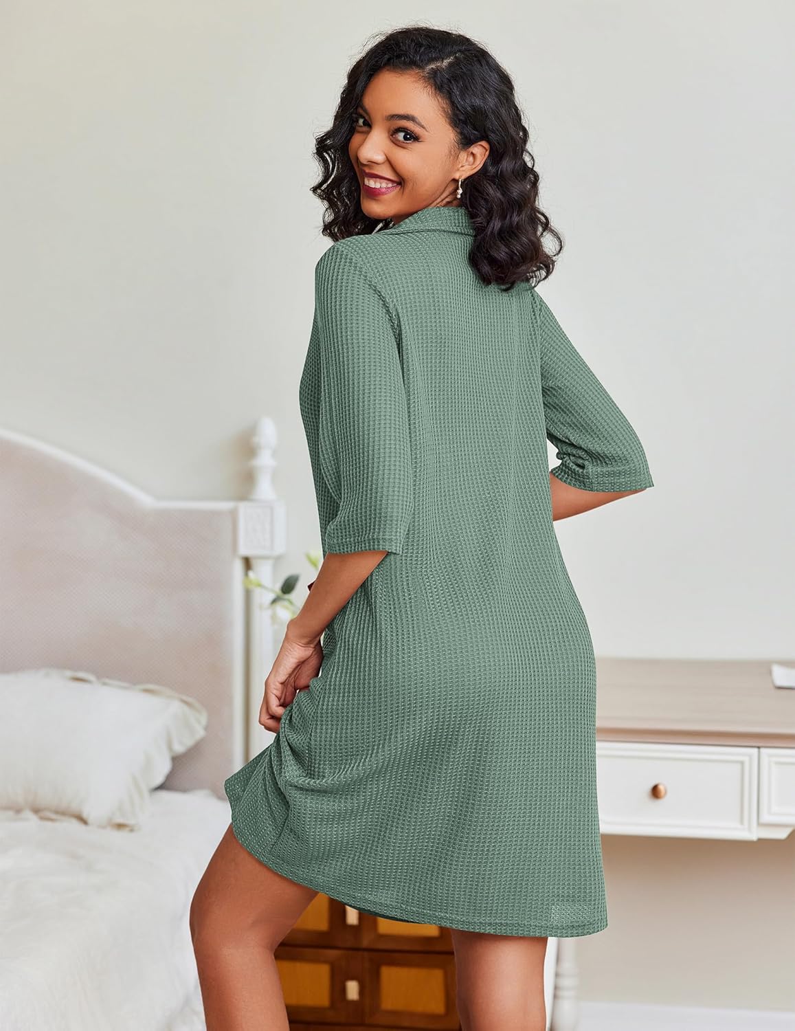 Ekouaer Zipper Robes Waffle Knit Bathrobes with Pockets