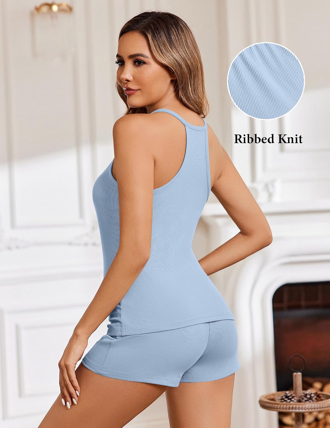 Ribbed Pajamas Set 2 Piece Knit Lounge Sets