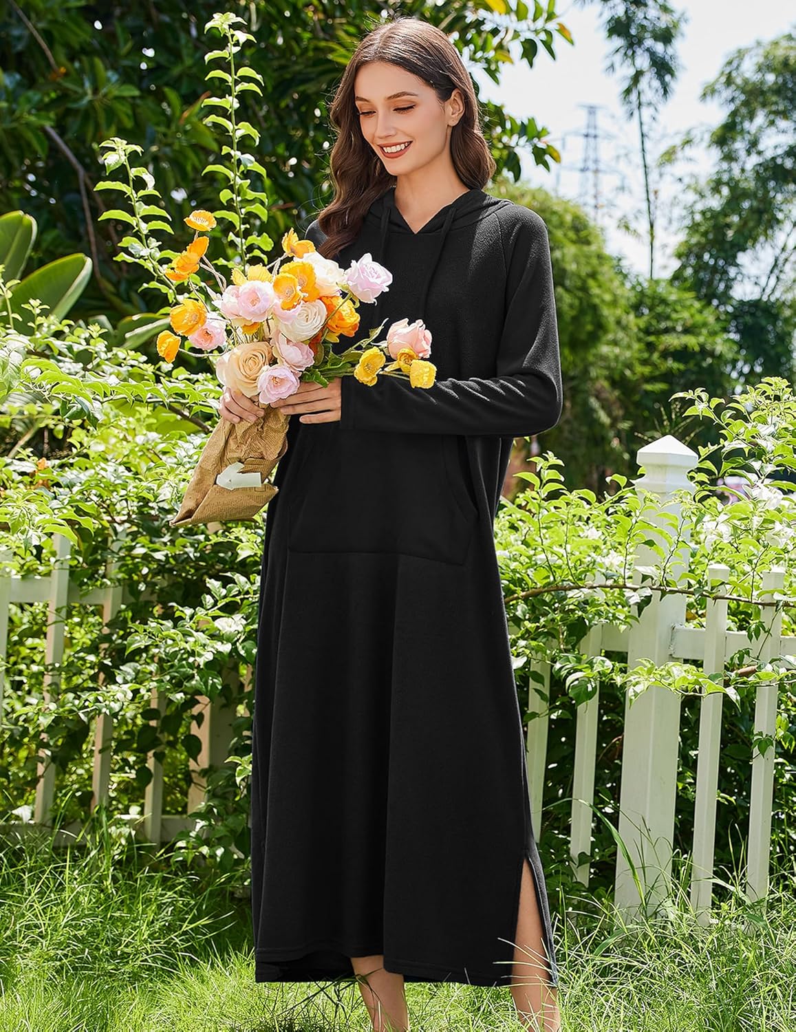 Fleece Long Sleeve Sleepwear Hooded Night Gown