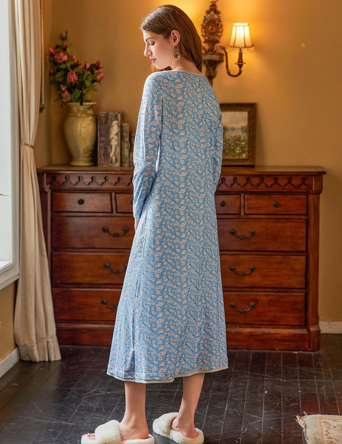 Ekouaer Nightgown Long Sleeve Full Length Long Nightshirt
