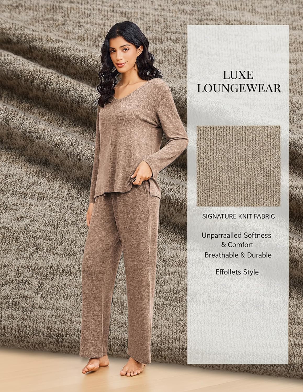 2 Piece Lounge Sets V Neck Matching Pjs Soft Sleepwear