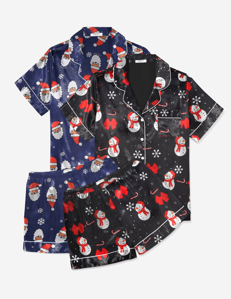 Ekouaer 2 Pack Pajama Sets Silk Satin Pj Lounge Set