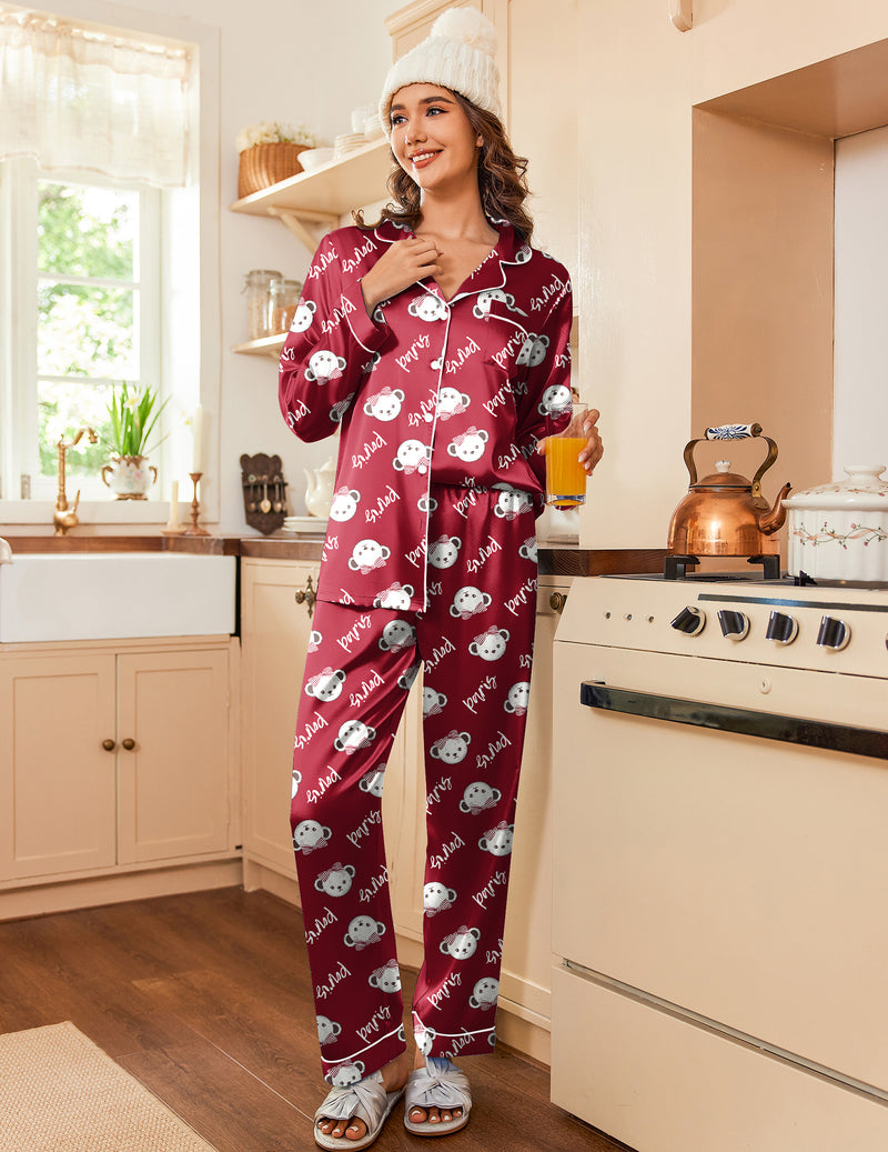 Ekouaer Teddy Classic Satin Pajama Set (US Only)