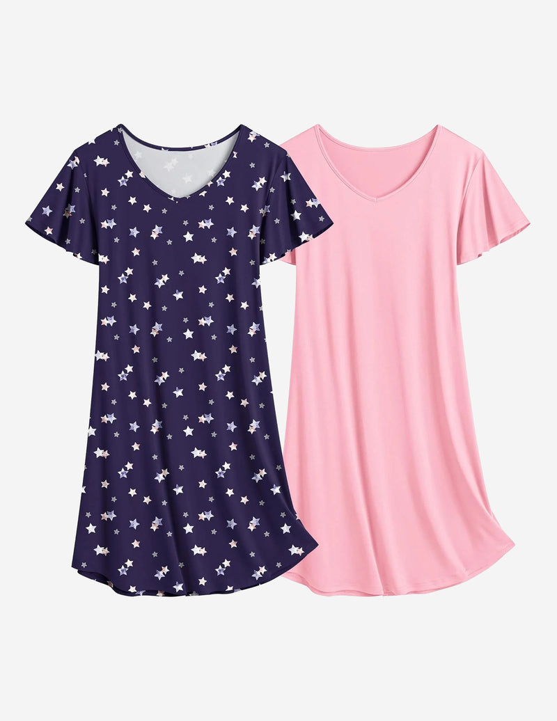 Ekouaer 2 Pack Nightshirts Comfy Soft Pajama Sleep Dress
