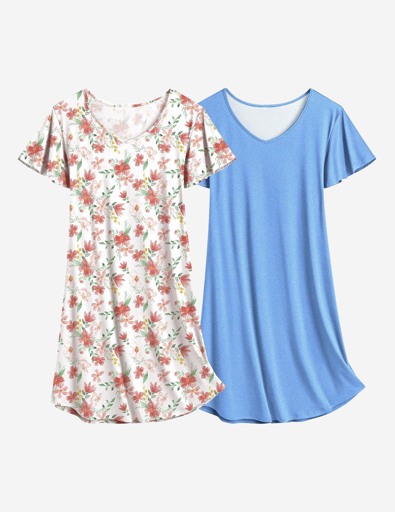 Ekouaer 2 Pack Nightshirts Comfy Soft Pajama Sleep Dress