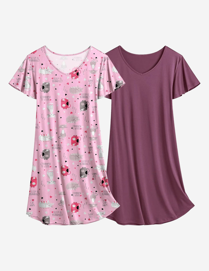 Ekouaer 2 Pack Nightshirts Comfy Soft Pajama Sleep Dress