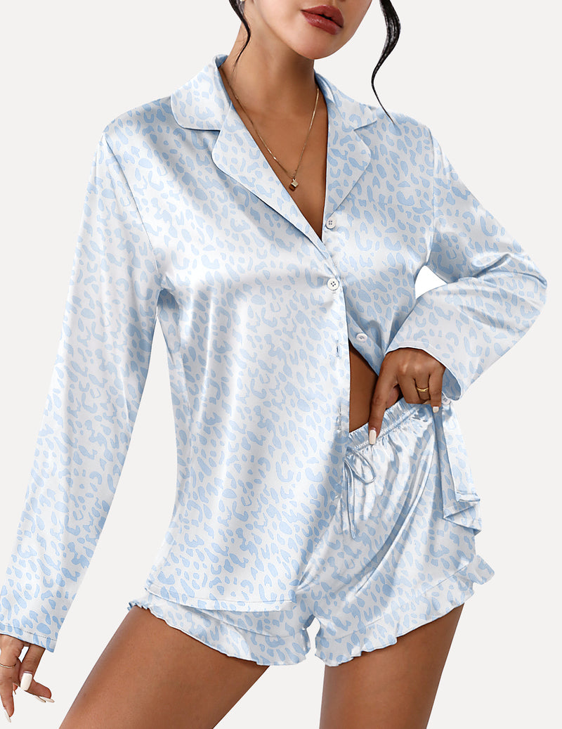 TEDDY Satin Ruffled Long Sleeve Pajama Set (US Only)
