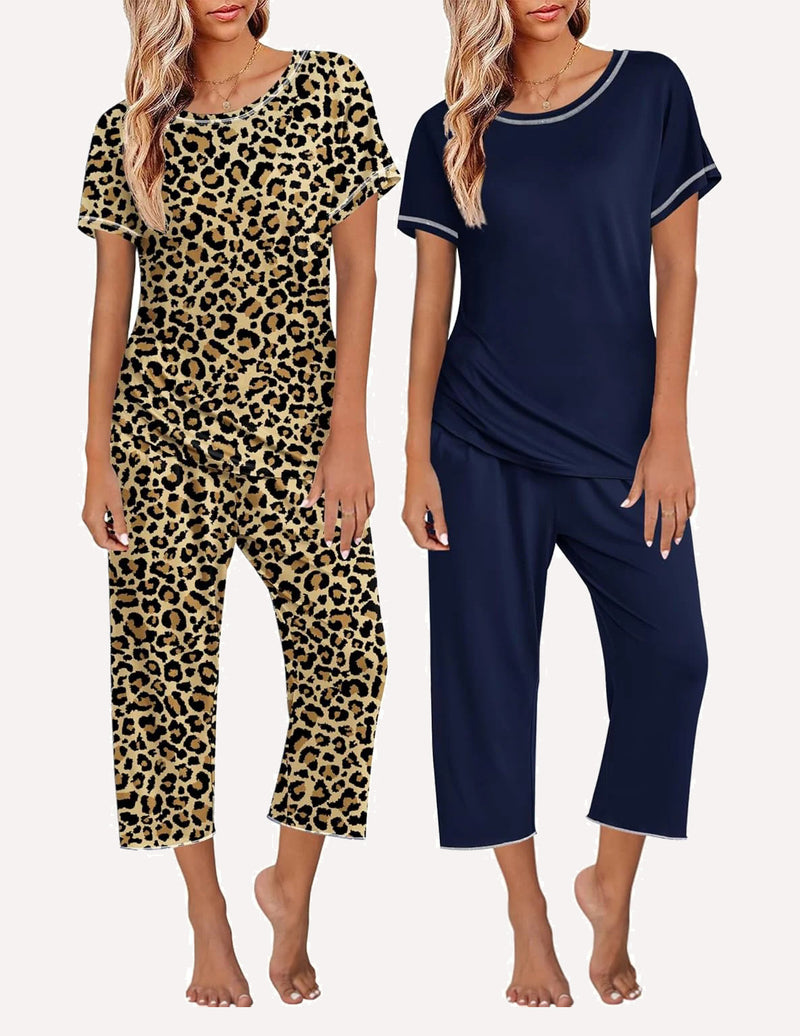 Ekouaer 2 Pack: Tops and Capri Pants Pjs Print Pajama Sets