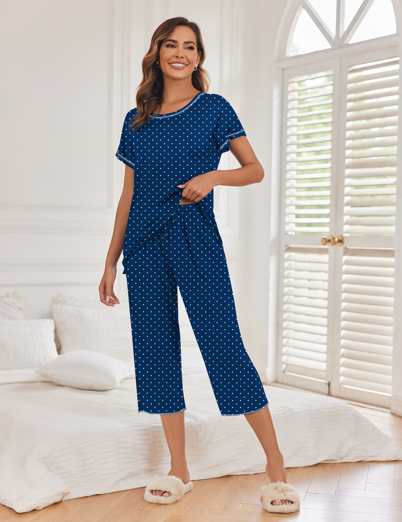 Ekouaer 2 Pack: Tops and Capri Pants Pjs Print Pajama Sets