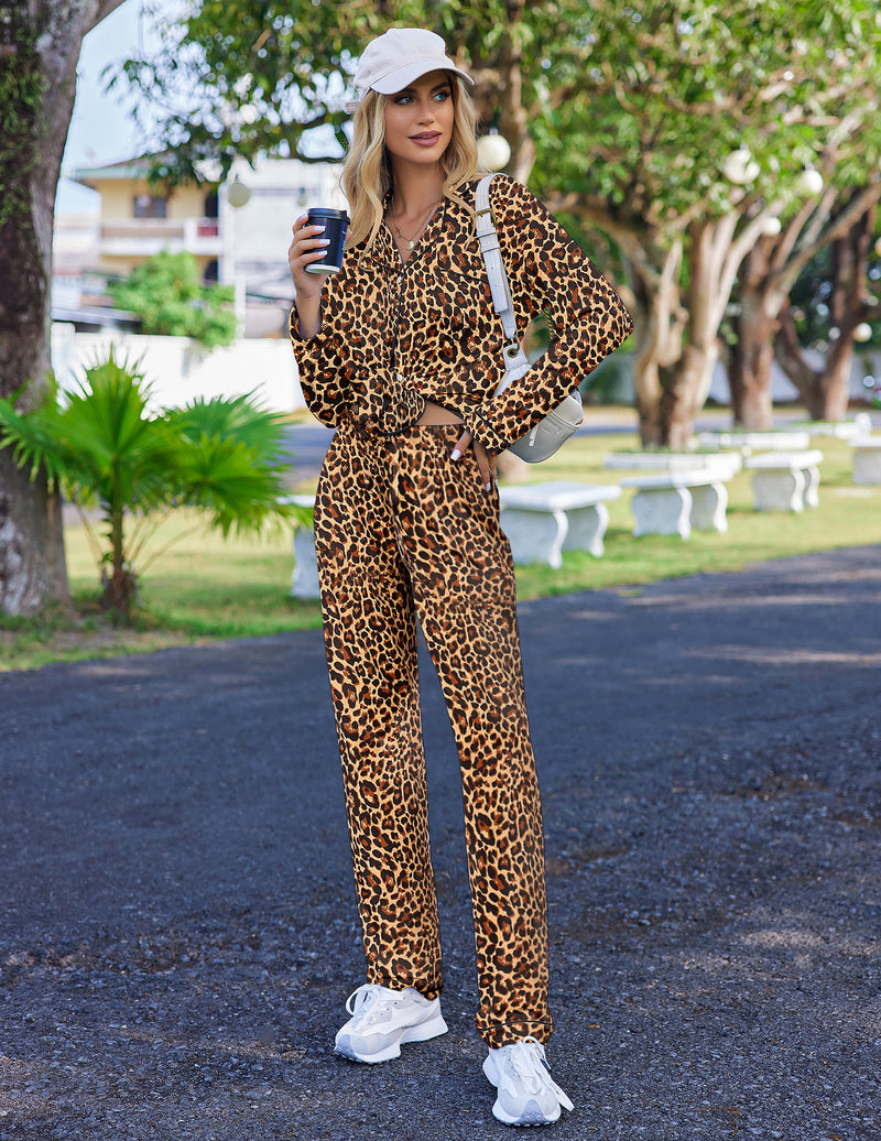 Soft Rayon Pajama Set Notch Collar Long Sleeve Loungewear Pjs Set
