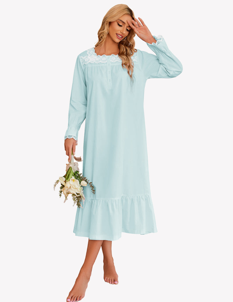 Ekouaer Victorian Lace Trim Nightdress (US Only)