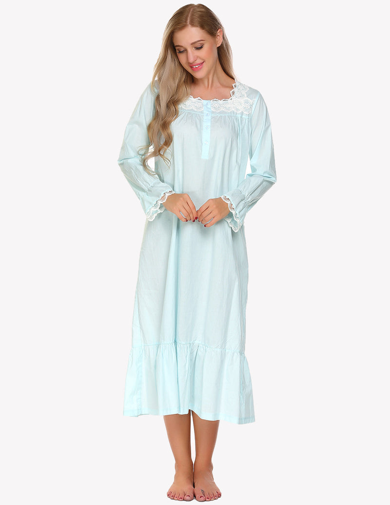 Ekouaer Victorian Lace Trim Nightdress (US Only)