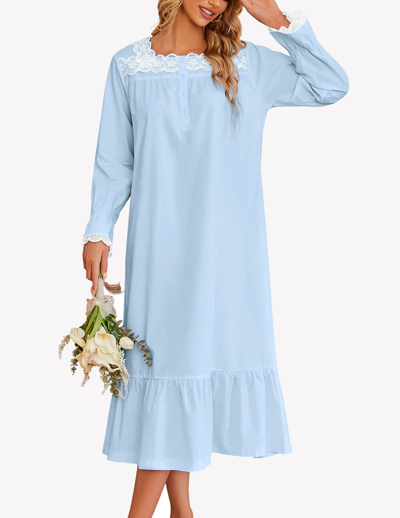 Ekouaer Victorian Lace Trim Nightdress (US Only)