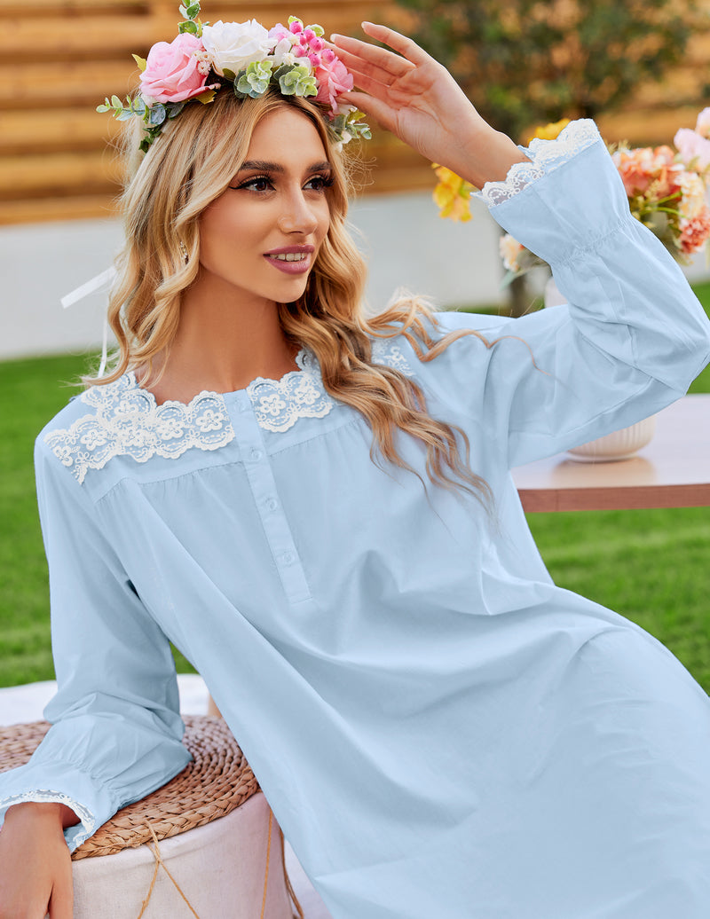 Ekouaer Victorian Lace Trim Nightdress (US Only)