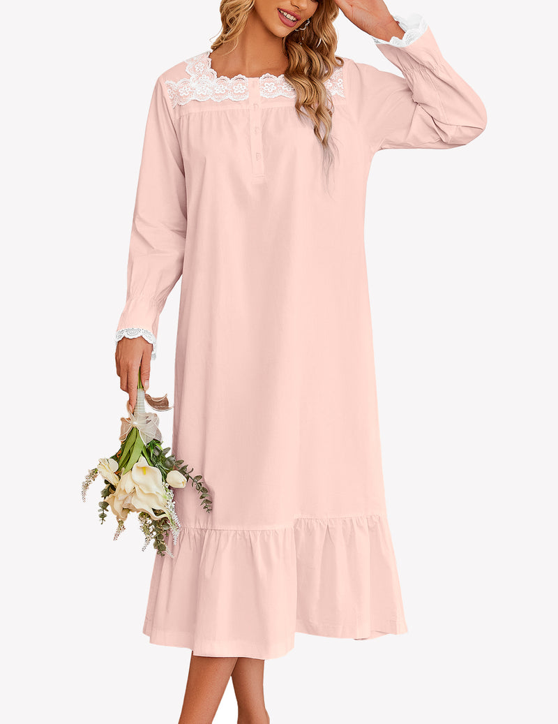 Ekouaer Victorian Lace Trim Nightdress (US Only)