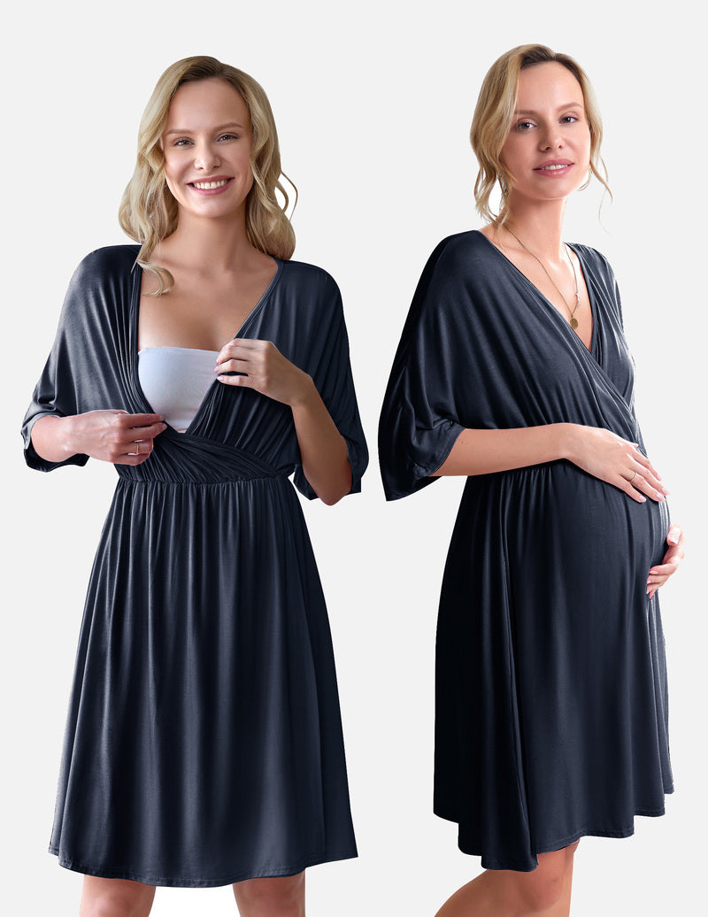 Ekouaer 3-in-1 Maternity Gown Labor & Delivery Nursing Nightgown