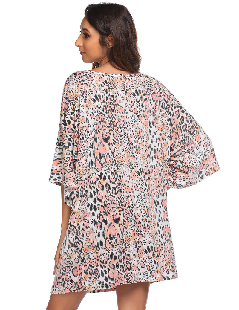 Deep V Neck Batwing Nightshirt Oversized Sleepwear