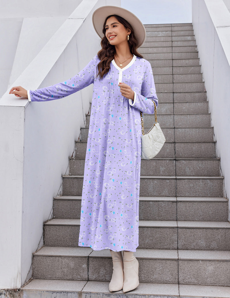 Long Sleeve Front Pleated Nightgown (US Only)