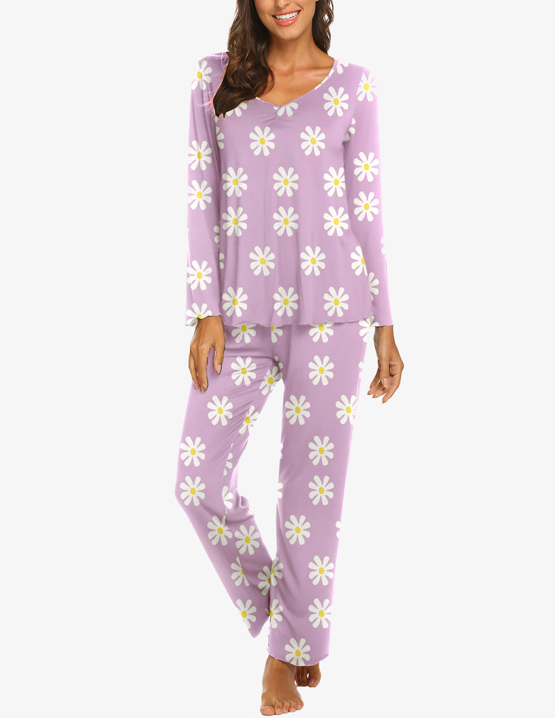 Ekouaer Ruched V-Neck Pajamas Set (US Only)