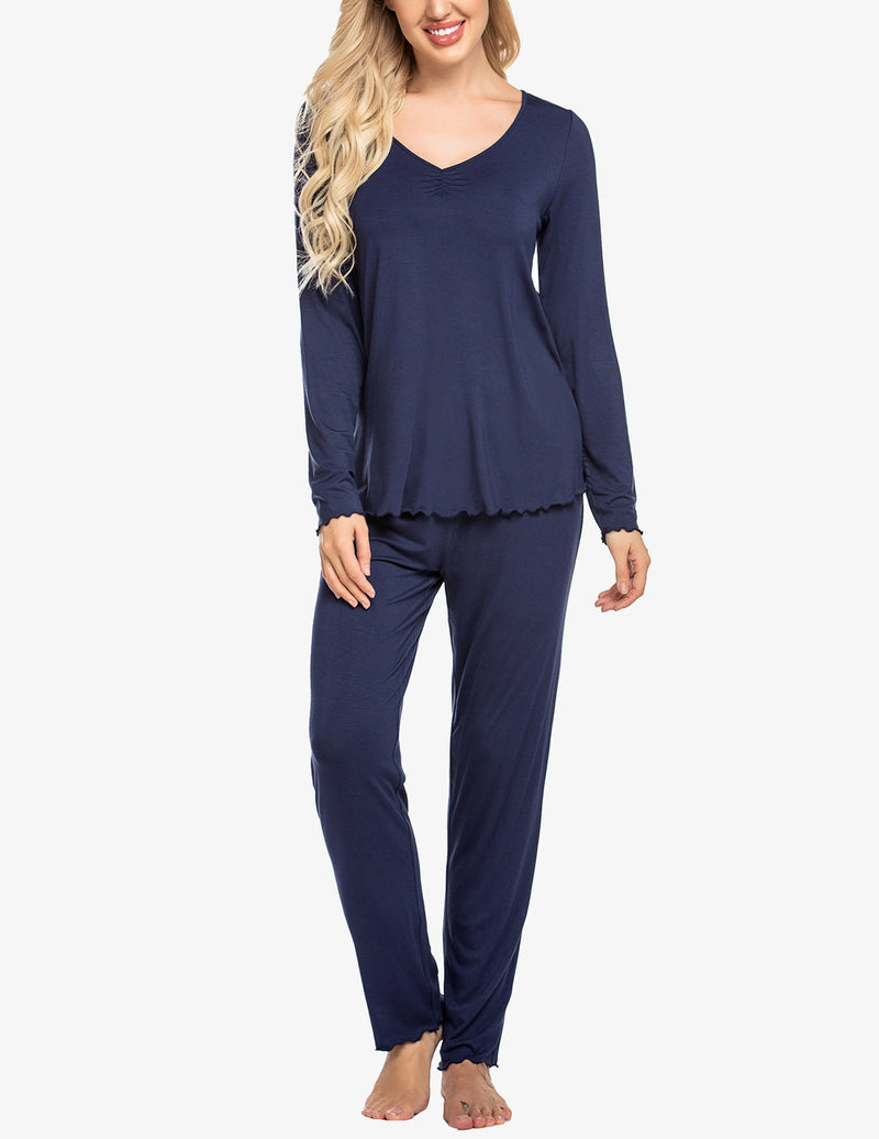 Ekouaer Ruched V-Neck Pajamas Set (US Only)