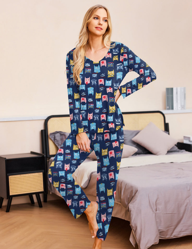 Ekouaer Ruched V-Neck Pajamas Set (US Only)