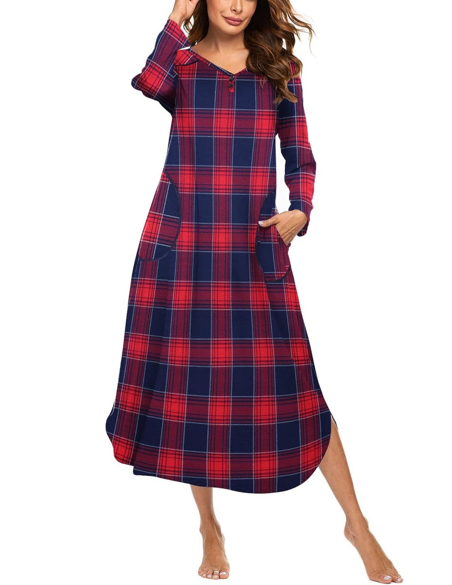 Ekouaer V Neck Nightshirt Full Length Sleepshirt