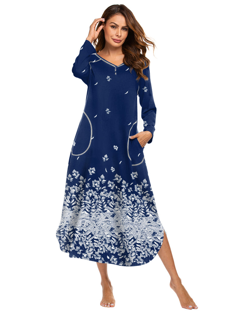 Ekouaer V Neck Nightshirt Full Length Sleepshirt