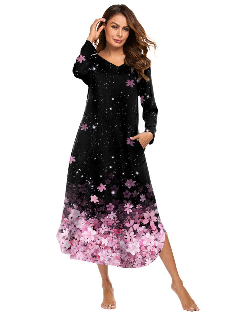 Ekouaer V Neck Nightshirt Full Length Sleepshirt