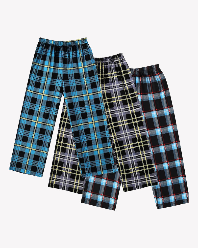 Ekouaer Boys 3 Pack Plaid Lounge Pants with 2 Pockets