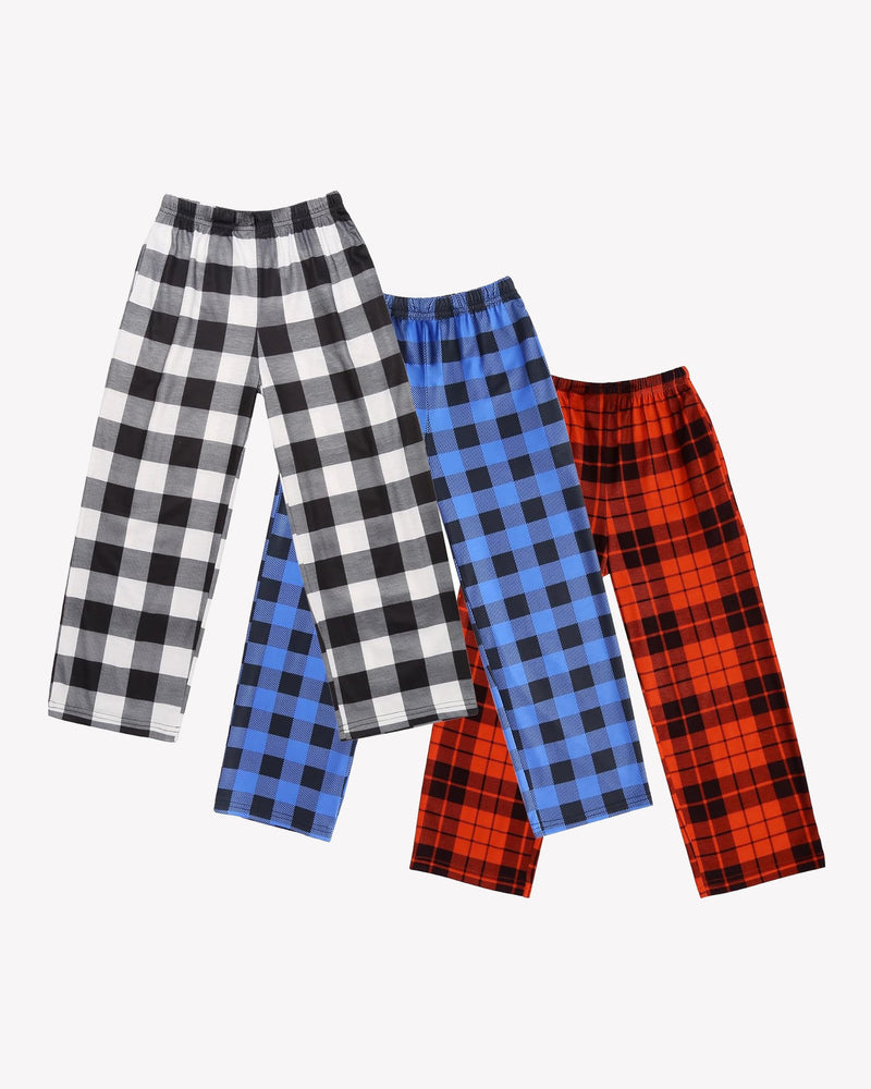 Ekouaer Boys 3 Pack Plaid Lounge Pants with 2 Pockets