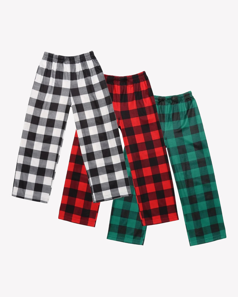 Ekouaer Boys 3 Pack Plaid Lounge Pants with 2 Pockets