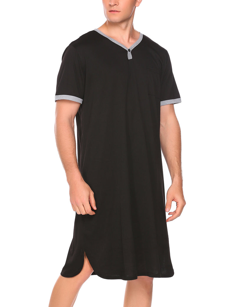 Ekouaer Men's Big & Tall Short Sleeve Henley Sleep Shirt